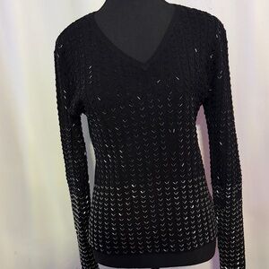 Vintage Bellfdini Chic Black V-Neck Knit Top